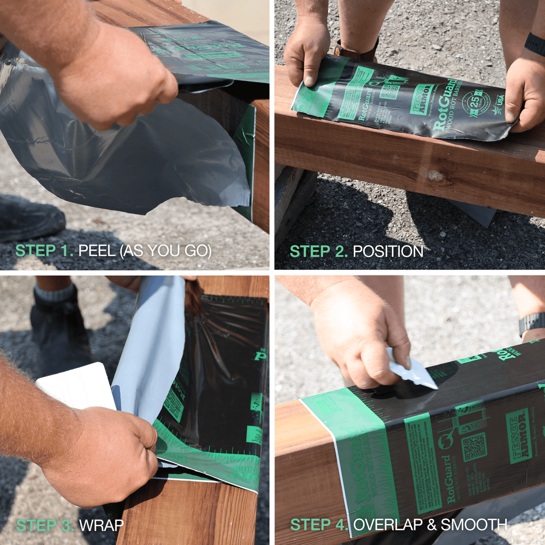 RotGuard™ - 6x6 Series RotGuard™ - 6x6 Series 6x6 Posts or smaller RotGuard™ self-adhesive wrap - Rot Barrier Fence Armor