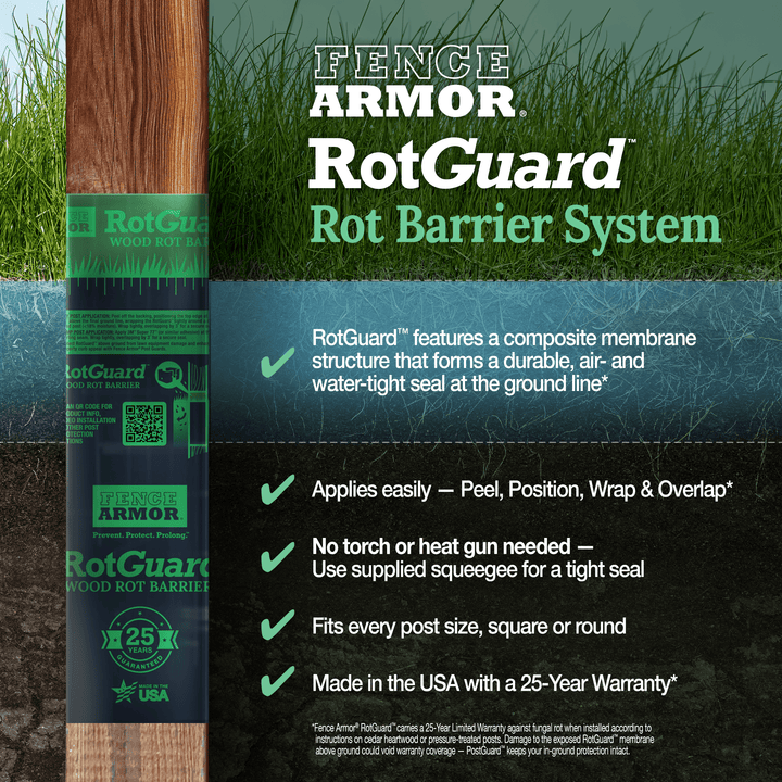 RotGuard™ - 4x4 Series RotGuard™ - 4x4 Series 4x4 Posts or smaller RotGuard™ self-adhesive wrap - Rot Barrier Fence Armor