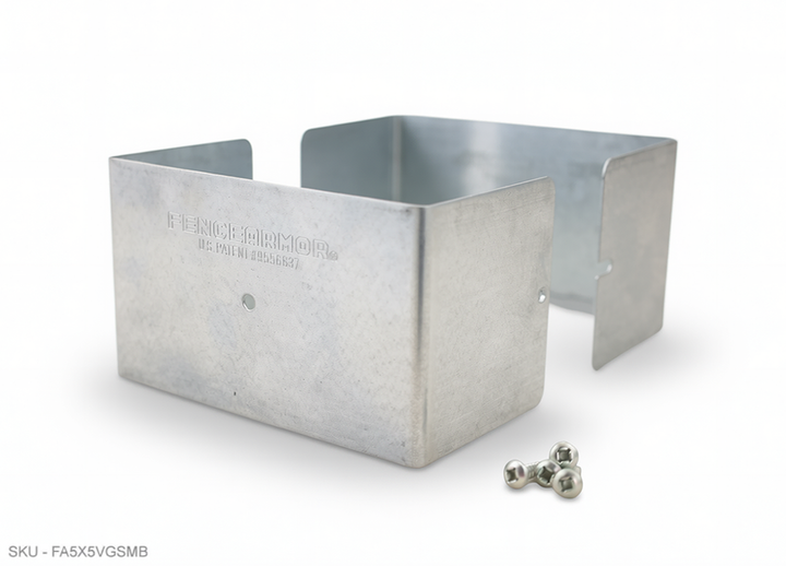 Fence Armor® Full-Protection Post Guard Fence Post Guard – Full Protection Steel Shield for Wood Posts 5.00˝ x 5.00˝ / Galv. Steel Fence Armor