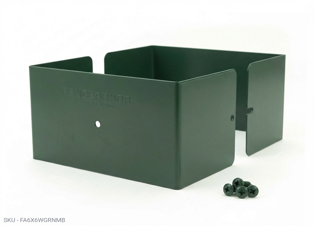 Fence Armor® Full-Protection Post Guard Fence Post Guard – Full Protection Steel Shield for Wood Posts 5.50˝ x 5.50˝ (5.5˝ x 3.5˝) / Green Fence Armor