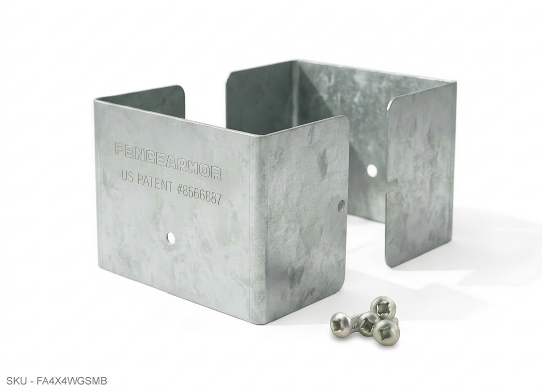 Fence Armor® Full-Protection Post Guard Fence Post Guard – Full Protection Steel Shield for Wood Posts 3.50˝ x 3.50˝ / Galv. Steel Fence Armor