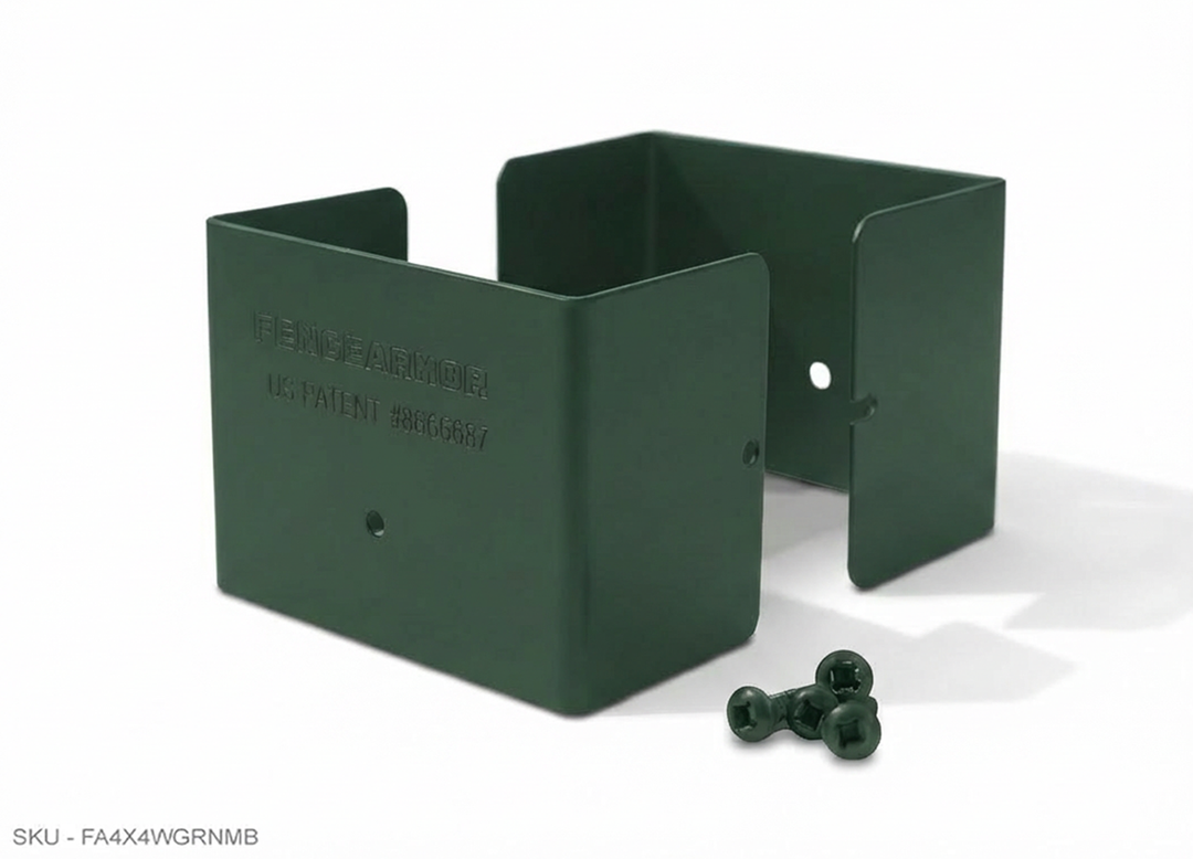 Fence Armor® Full-Protection Post Guard Fence Post Guard – Full Protection Steel Shield for Wood Posts 3.50˝ x 3.50˝ / Green Fence Armor